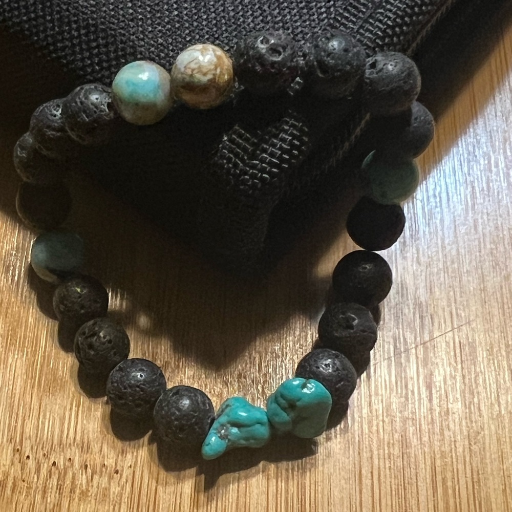 Turquoise and lava stone bracelet